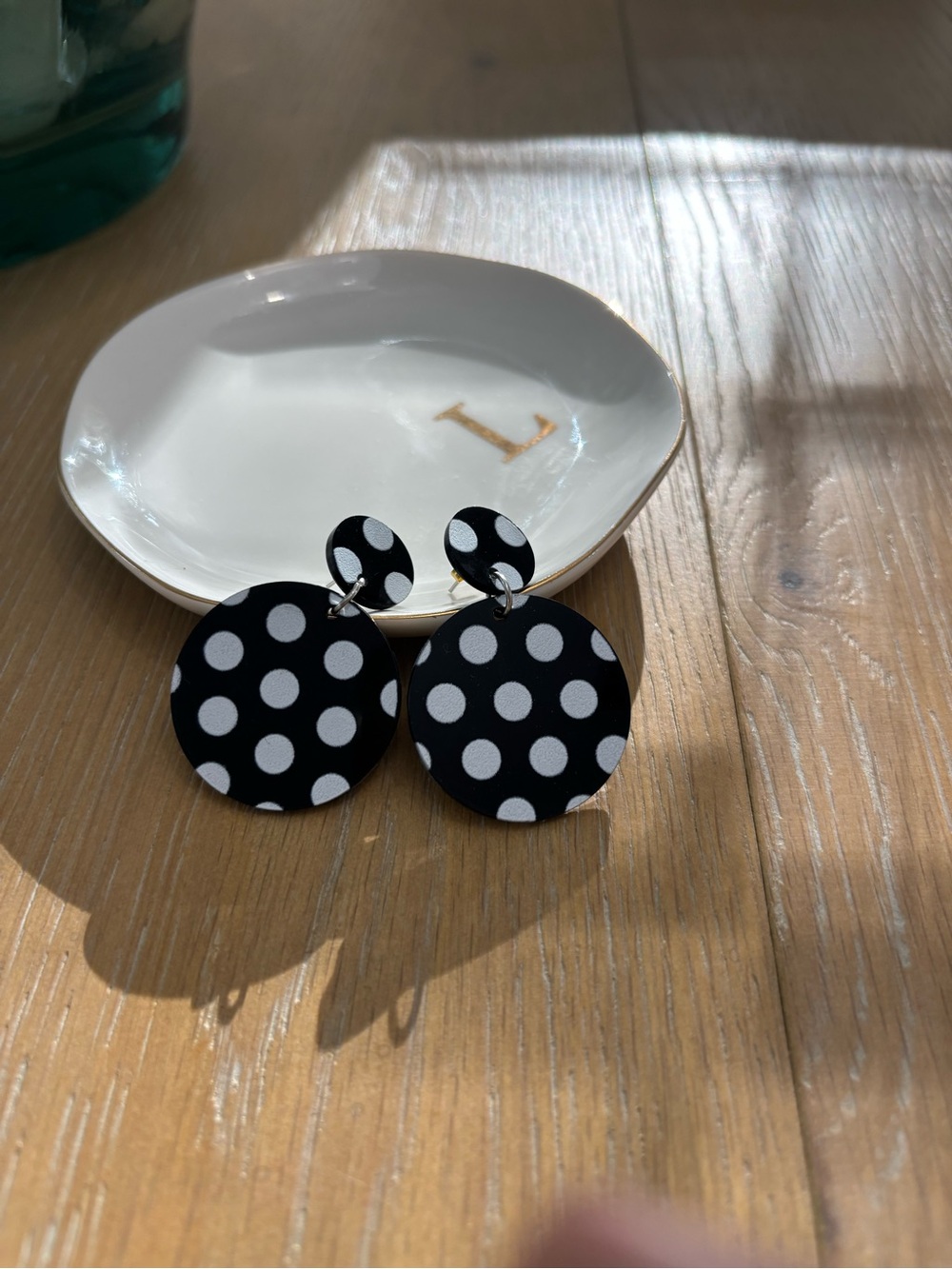 SHEIN Black and White Polka Dot Drop Earrings